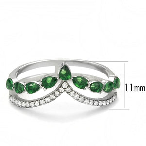 DA347 - High polished (no plating) Stainless Steel Ring with Synthetic Synthetic Glass in Emerald