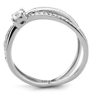 DA351 - High polished (no plating) Stainless Steel Ring with AAA Grade CZ  in Clear