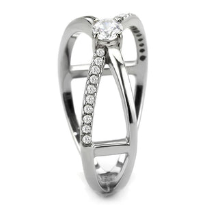 DA351 - High polished (no plating) Stainless Steel Ring with AAA Grade CZ  in Clear