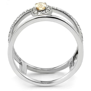 DA352 - High polished (no plating) Stainless Steel Ring with AAA Grade CZ  in Champagne