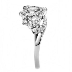 DA354 - High polished (no plating) Stainless Steel Ring with AAA Grade CZ  in Clear