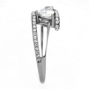 DA355 - High polished (no plating) Stainless Steel Ring with AAA Grade CZ  in Clear