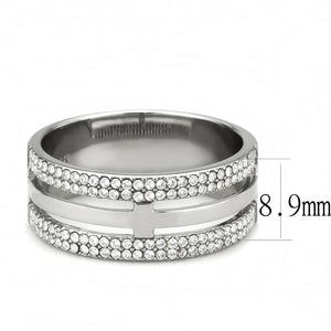 DA366 - High polished (no plating) Stainless Steel Ring with AAA Grade CZ  in Clear