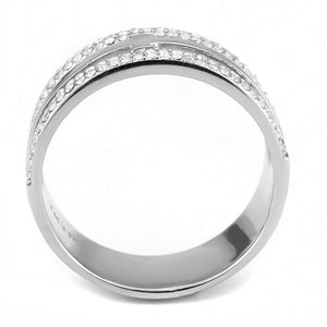 DA366 - High polished (no plating) Stainless Steel Ring with AAA Grade CZ  in Clear