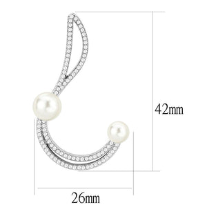 DA375 - High polished (no plating) Stainless Steel Earrings with Synthetic Pearl in White