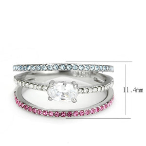 DA386 - High polished (no plating) Stainless Steel Ring with AAA Grade CZ  in Multi Color