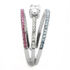 DA386 - High polished (no plating) Stainless Steel Ring with AAA Grade CZ  in Multi Color