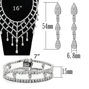 LO2428 - Rhodium Brass Jewelry Sets with AAA Grade CZ  in Clear