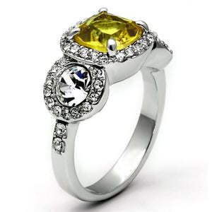 LO2517 - Rhodium Brass Ring with Synthetic Synthetic Glass in Topaz