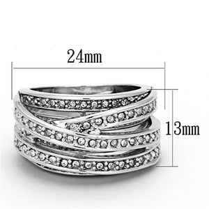 LO2995 - Rhodium Brass Ring with Top Grade Crystal  in Clear