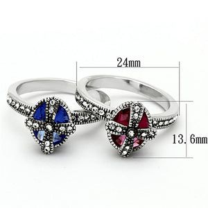 LO2997 - Rhodium Brass Ring with Synthetic Synthetic Glass in Multi Color