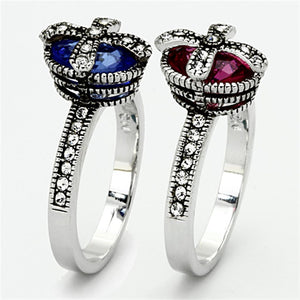 LO2997 - Rhodium Brass Ring with Synthetic Synthetic Glass in Multi Color