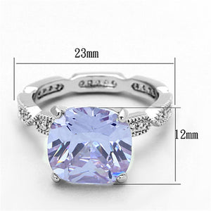 LO3195 Rhodium Brass Ring with AAA Grade CZ in Light Amethyst