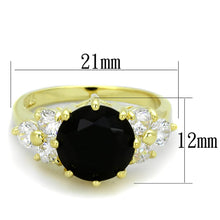 Load image into Gallery viewer, LO3386 - Gold Brass Ring with Synthetic Synthetic Glass in Jet