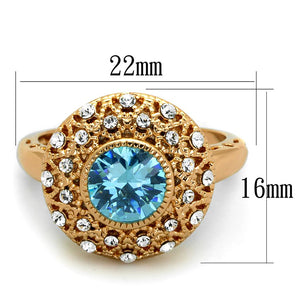 LO3535 - Rose Gold Brass Ring with AAA Grade CZ  in Sea Blue