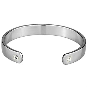 LO3612 - Reverse Two-Tone White Metal Bangle with Top Grade Crystal  in Clear