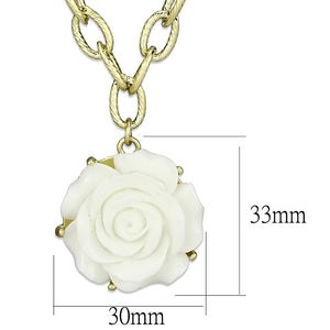 LO3661 - Gold & Brush Brass Necklace with Synthetic Synthetic Stone in White