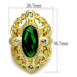 LO3665 - Gold & Brush Brass Ring with Synthetic Synthetic Glass in Emerald