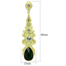 Load image into Gallery viewer, LO3669 - Gold &amp; Brush Brass Earrings with Synthetic Synthetic Glass in Emerald