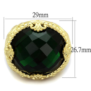LO3675 - Gold & Brush Brass Ring with Synthetic Synthetic Glass in Emerald