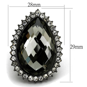 LO3688 - Ruthenium Brass Ring with Synthetic Synthetic Glass in Black Diamond