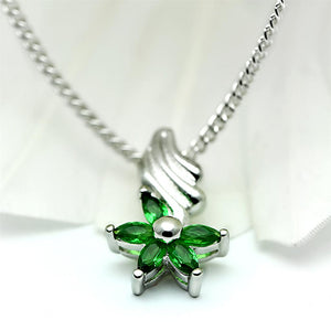LO3720 Rhodium Brass Chain Pendant with Synthetic in Emerald