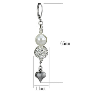 LO3804 - Antique Silver White Metal Earrings with Synthetic Glass Bead in White