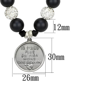 LO3815 - Antique Silver White Metal Necklace with Synthetic Glass Bead in Jet