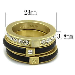 LO3923 - Gold & Brush Brass Ring with Top Grade Crystal  in Clear