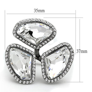 LO3938 - High polished (no plating) Stainless Steel Ring with Top Grade Crystal  in Clear