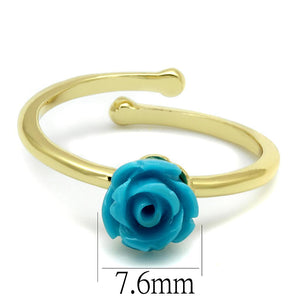 LO4060 - Flash Gold Brass Ring with Synthetic Synthetic Stone in Sea Blue
