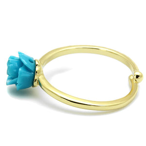 LO4060 - Flash Gold Brass Ring with Synthetic Synthetic Stone in Sea Blue