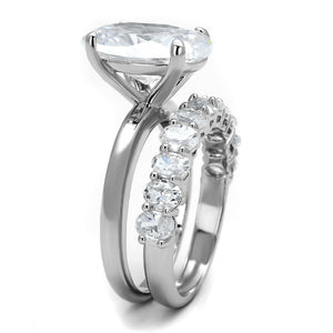 LO4089 - Rhodium Brass Ring with AAA Grade CZ  in Clear