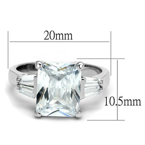 LO4091 - Rhodium Brass Ring with AAA Grade CZ  in Clear