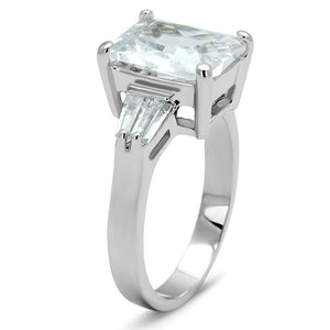 LO4091 - Rhodium Brass Ring with AAA Grade CZ  in Clear