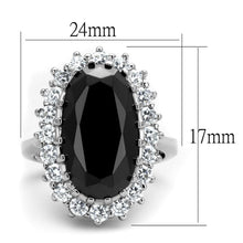 Load image into Gallery viewer, LO4094 - Rhodium Brass Ring with AAA Grade CZ  in Black Diamond