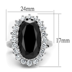 LO4094 - Rhodium Brass Ring with AAA Grade CZ  in Black Diamond