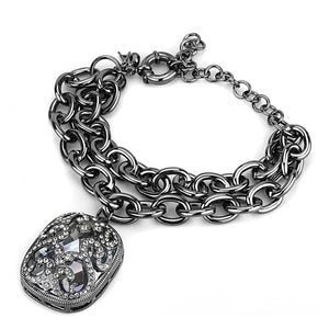 LO4222 - TIN Cobalt Black Brass Bracelet with AAA Grade CZ  in Clear