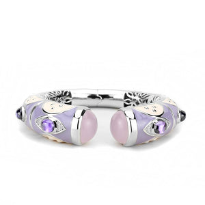 LO4268 - Rhodium Brass Bangle with Synthetic  in Rose