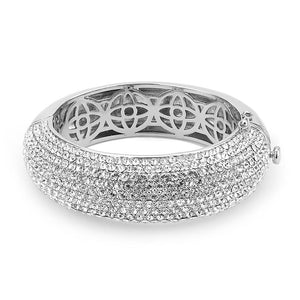 LO4302 - Rhodium Brass Bangle with Top Grade Crystal  in Clear