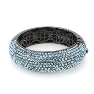 LO4305 - TIN Cobalt Black Brass Bangle with Top Grade Crystal  in Sea Blue
