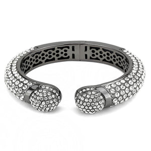 LO4318 - Ruthenium Brass Bangle with Top Grade Crystal  in Clear
