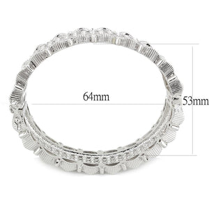 LO4346 - Rhodium Brass Bangle with Top Grade Crystal  in Clear