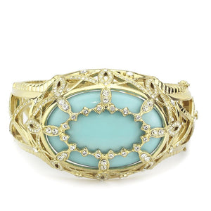 LO4348 - Gold Brass Bangle with Synthetic  in Sea Blue