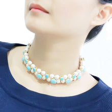 Load image into Gallery viewer, LO4661 - Gold Brass Necklace with Synthetic Glass Bead in White