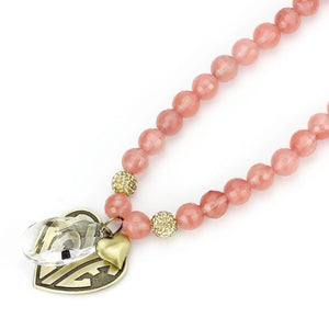 LO4662 - Antique Copper White Metal Necklace with Synthetic Synthetic Glass in Light Peach