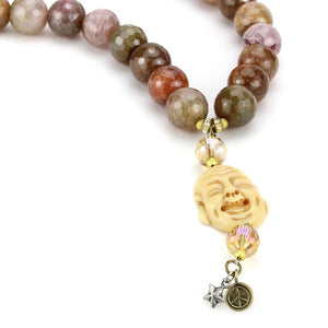 LO4663 - Antique Copper Brass Necklace with Semi-Precious Agate in Multi Color