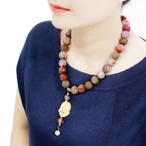 LO4663 - Antique Copper Brass Necklace with Semi-Precious Agate in Multi Color