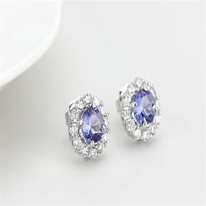 LO4674 - Rhodium Brass Earrings with Synthetic Synthetic Glass in Tanzanite