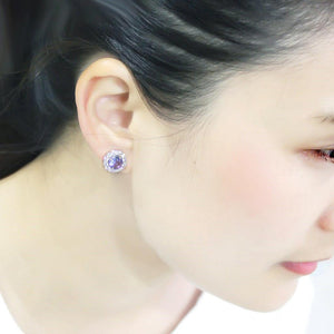 LO4674 - Rhodium Brass Earrings with Synthetic Synthetic Glass in Tanzanite